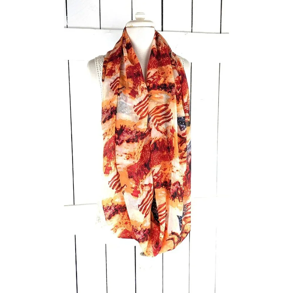 Vintage wild stallion horse USA flag stars and stripes oversized infinity scarf - Picture 4 of 5